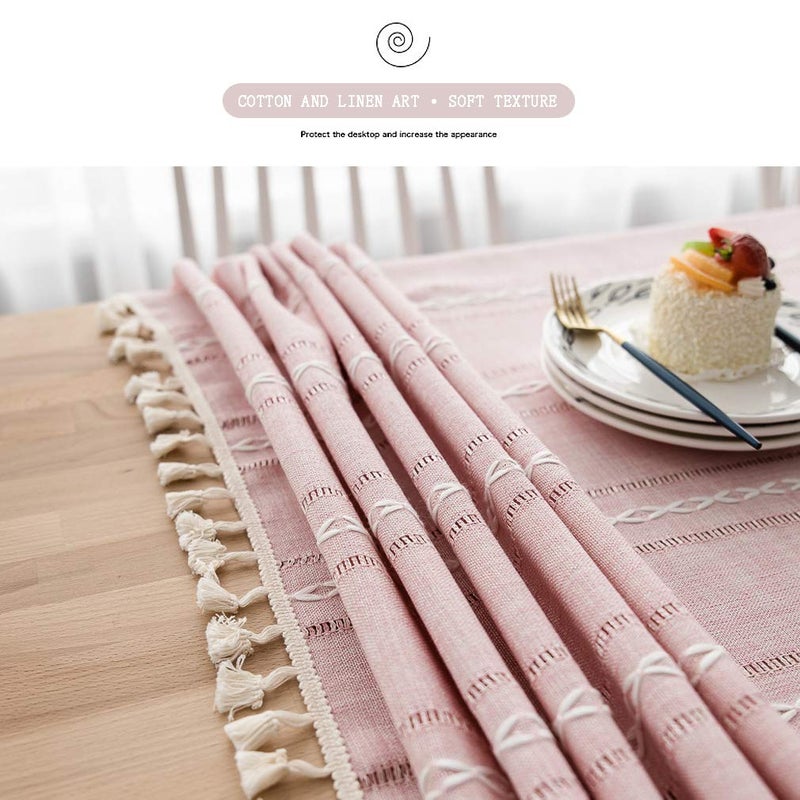 Pahajim Linen Tablecloth Rustic Rectangle Table Cloth Cotton Striped Tassels Tablecloths for Kitchen Dining Table Cover Rectangle/Oblong,55''x118'', 10-12 Seats - Image 3